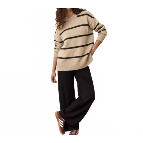 NEW MARINE LAYER berkeley oversized crewneck sweater in oatmeal/charcoal stripe
